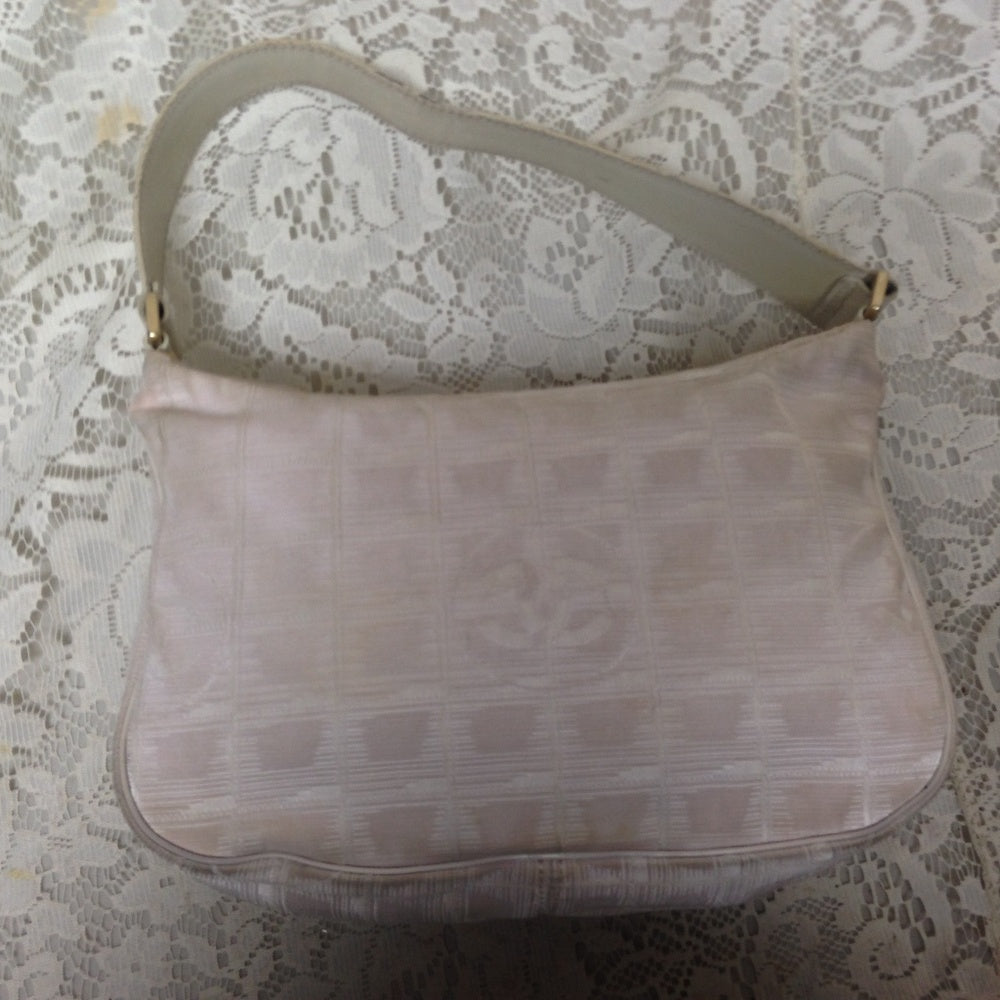 Chanel Beige Jacquard Small Hand Bag 9in x  6in  x