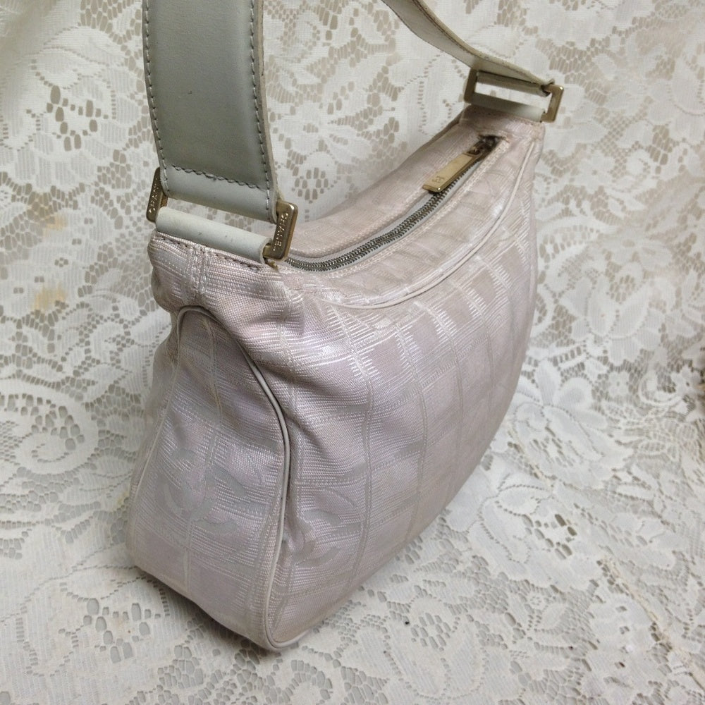 Chanel Beige Jacquard Small Hand Bag 9in x  6in  x