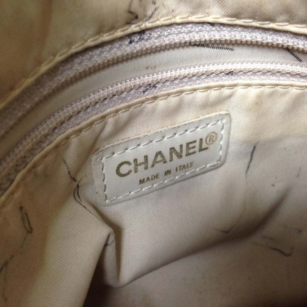 Chanel Beige Jacquard Small Hand Bag 9in x  6in  x