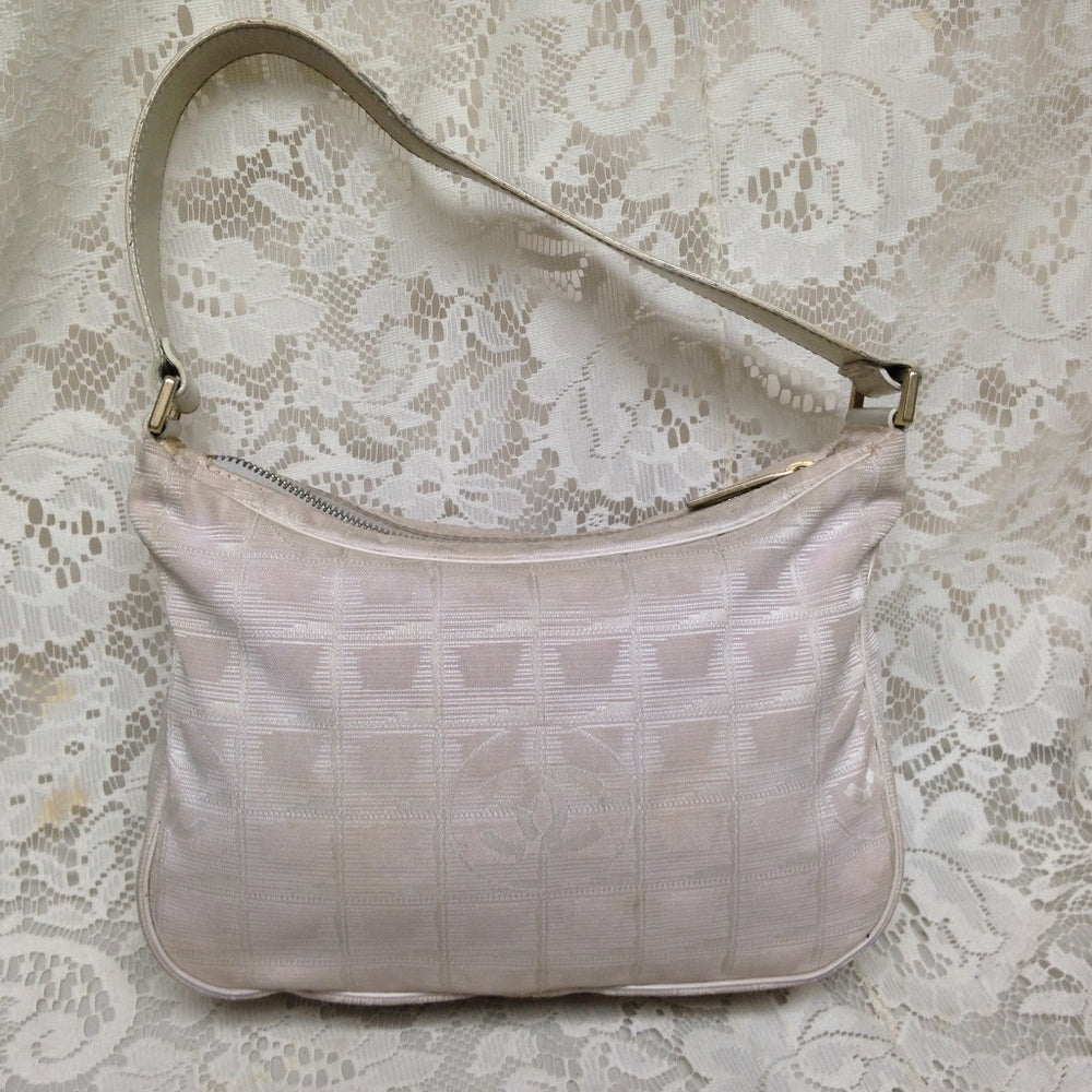 Chanel Beige Jacquard Small Hand Bag 9in x  6in  x