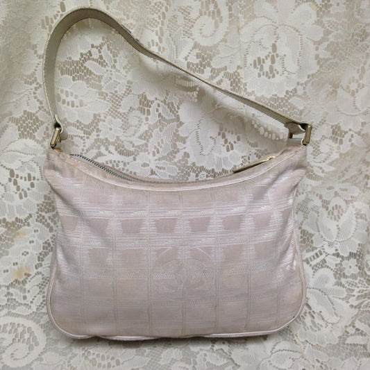 Chanel Beige Jacquard Small Hand Bag 9in x  6in  x