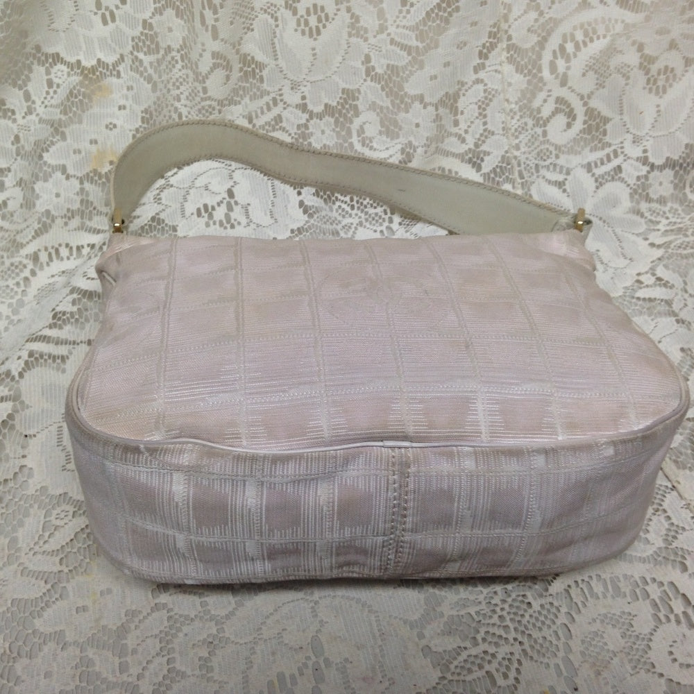Chanel Beige Jacquard Small Hand Bag 9in x  6in  x
