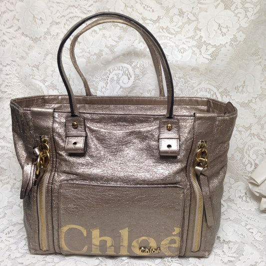 Chloe Large Gold Distressed Leather Handbag