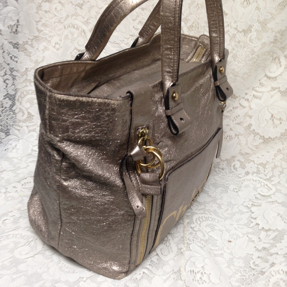 Chloe Large Gold Distressed Leather Handbag