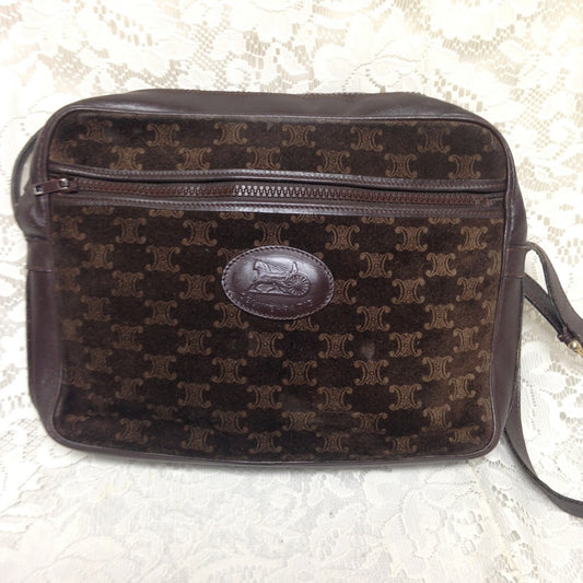 Vintage Celine Brown Suede Leather Crossbody