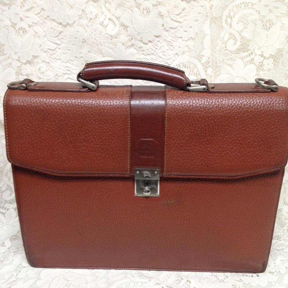 Authentic Burberrry, Brown Leather Large Briefcase
