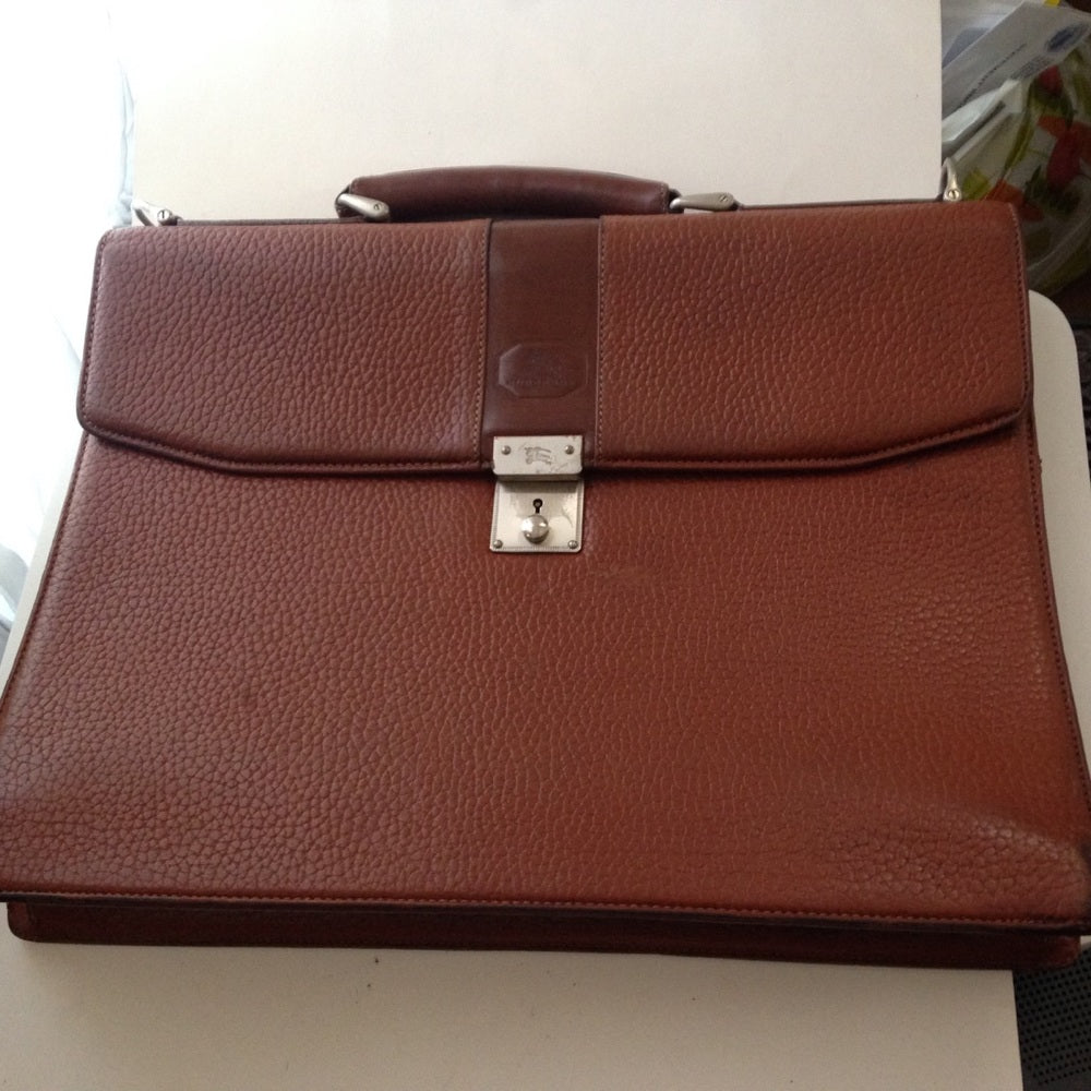 Authentic Burberrry, Brown Leather Large Briefcase