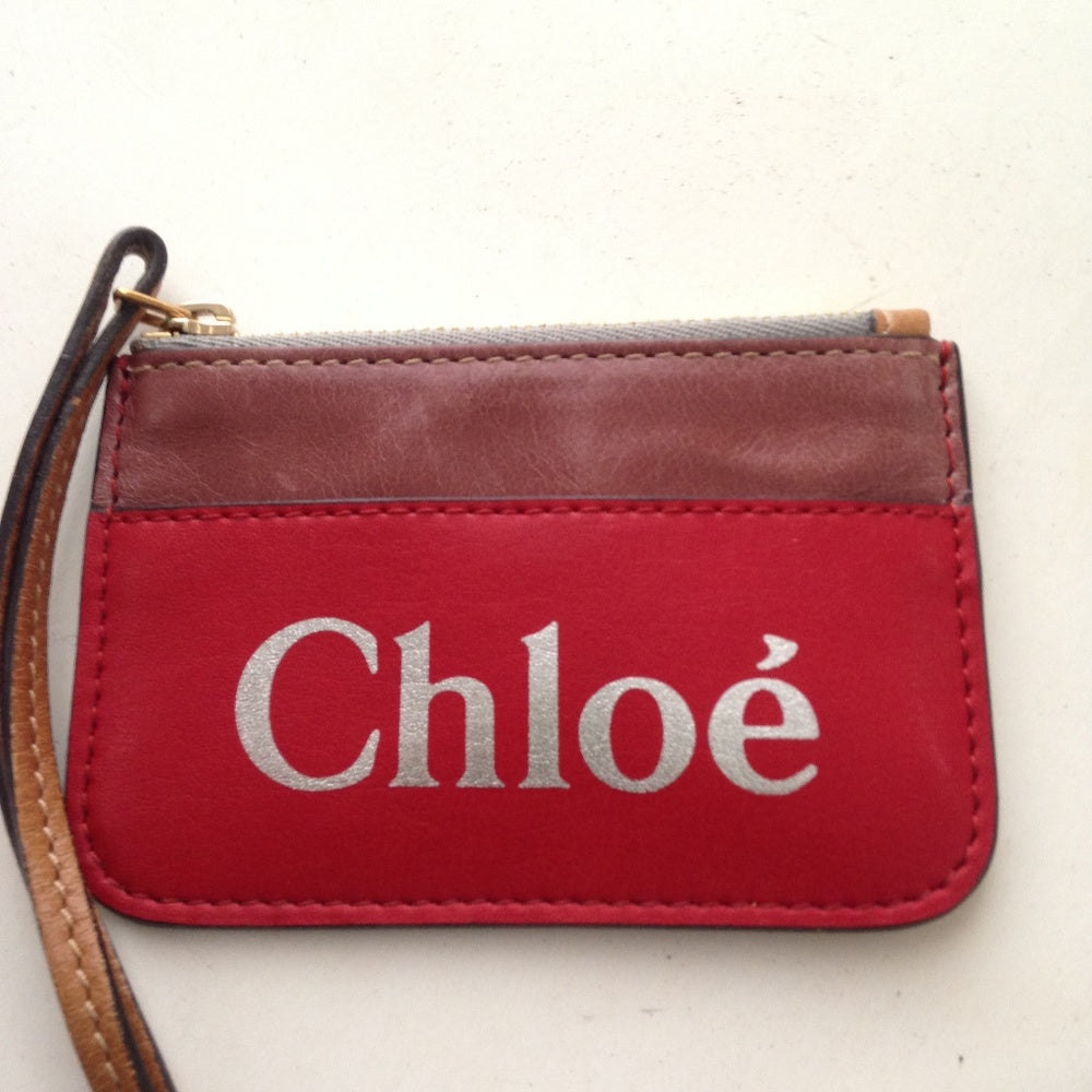 Chloe Red abd Brown Leather Coin-Key Case 4.5 x 3