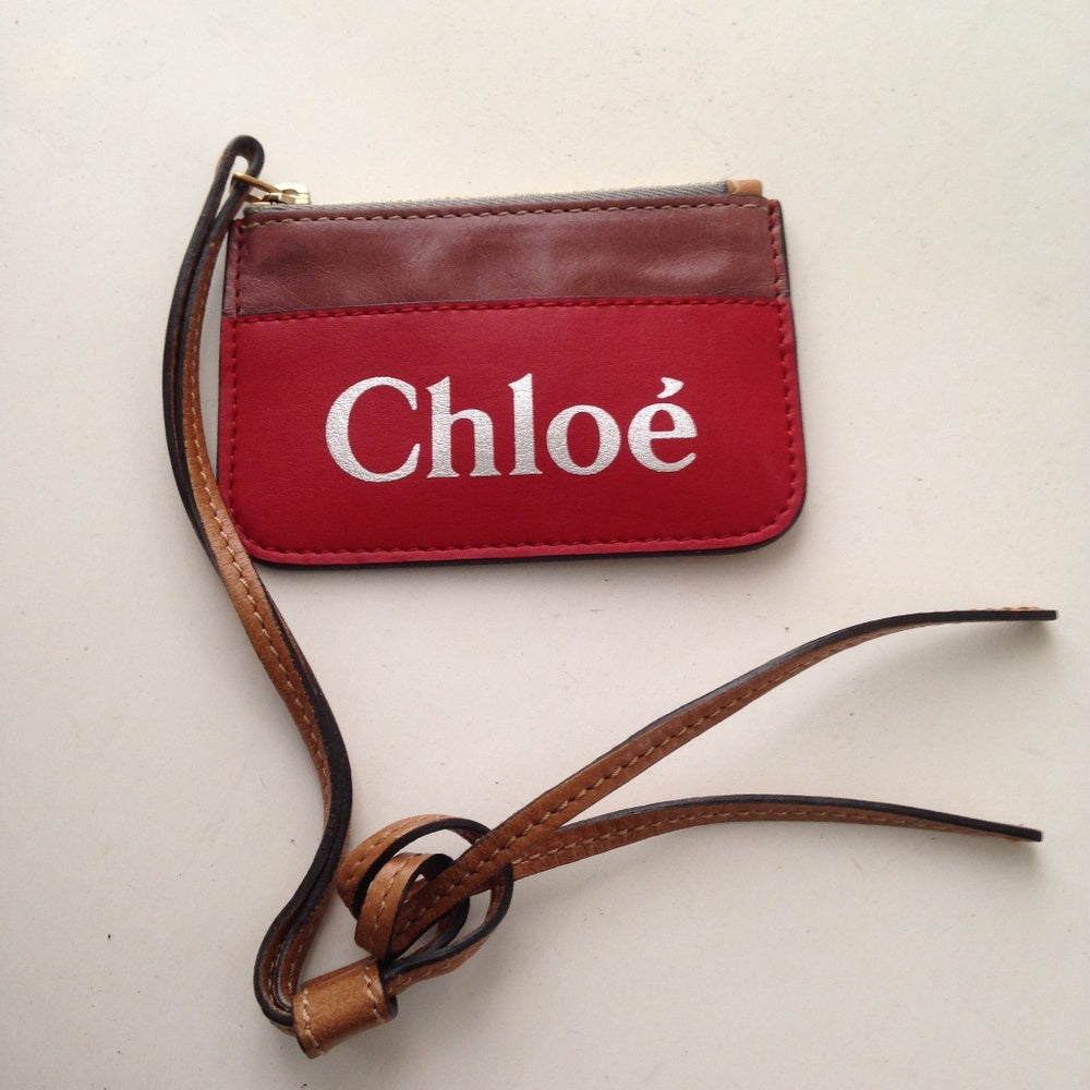 Chloe Red abd Brown Leather Coin-Key Case 4.5 x 3