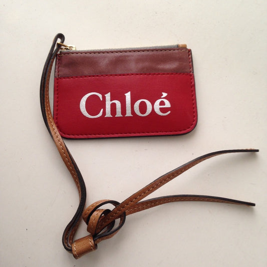 Chloe Red abd Brown Leather Coin-Key Case 4.5 x 3