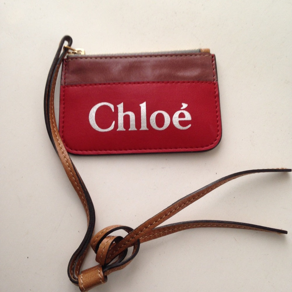 Chloe Red abd Brown Leather Coin-Key Case 4.5 x 3