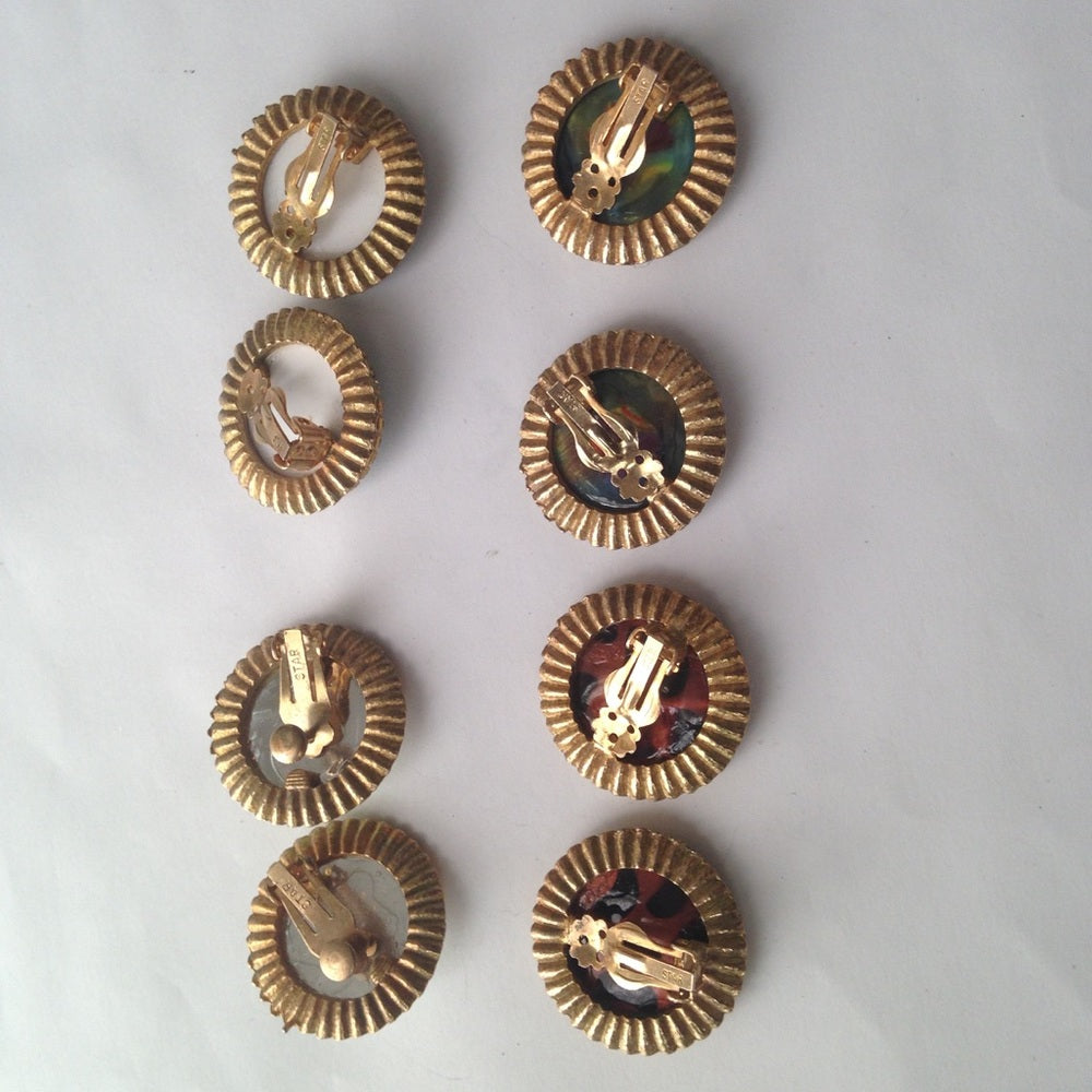 Vintage, 1950s Star, 2prs Gold Tone, Clip Earrings