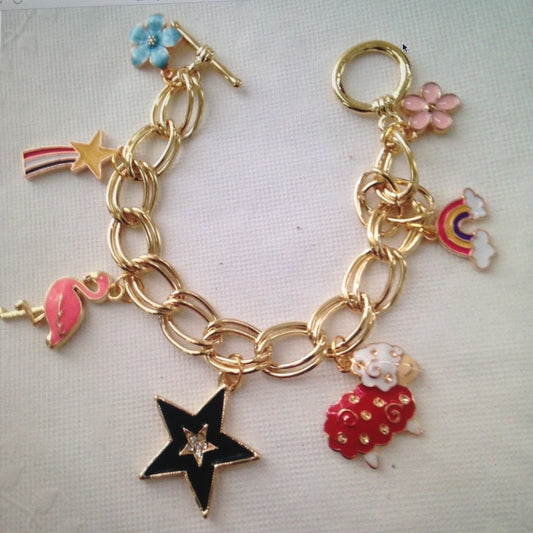 Gold Multi-color Enamel Handbag Charm or Bracelet