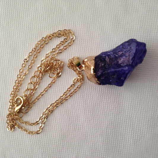 Gold Tone Faux Amethyst Nugget 18in Necklace