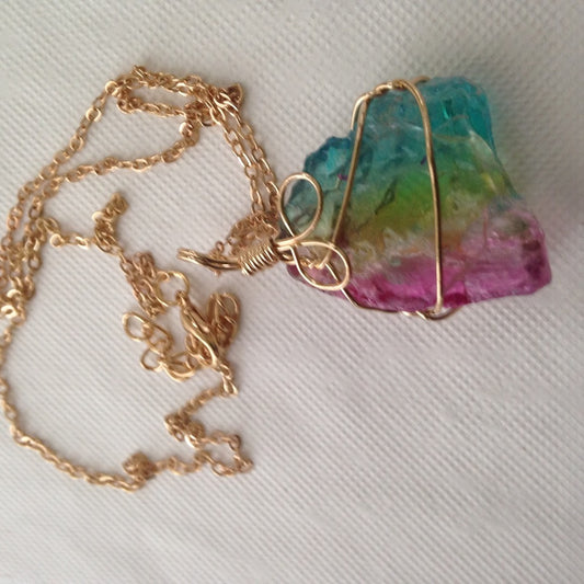 Gold Tone Faux Tourmaline Nugget 18in Necklace