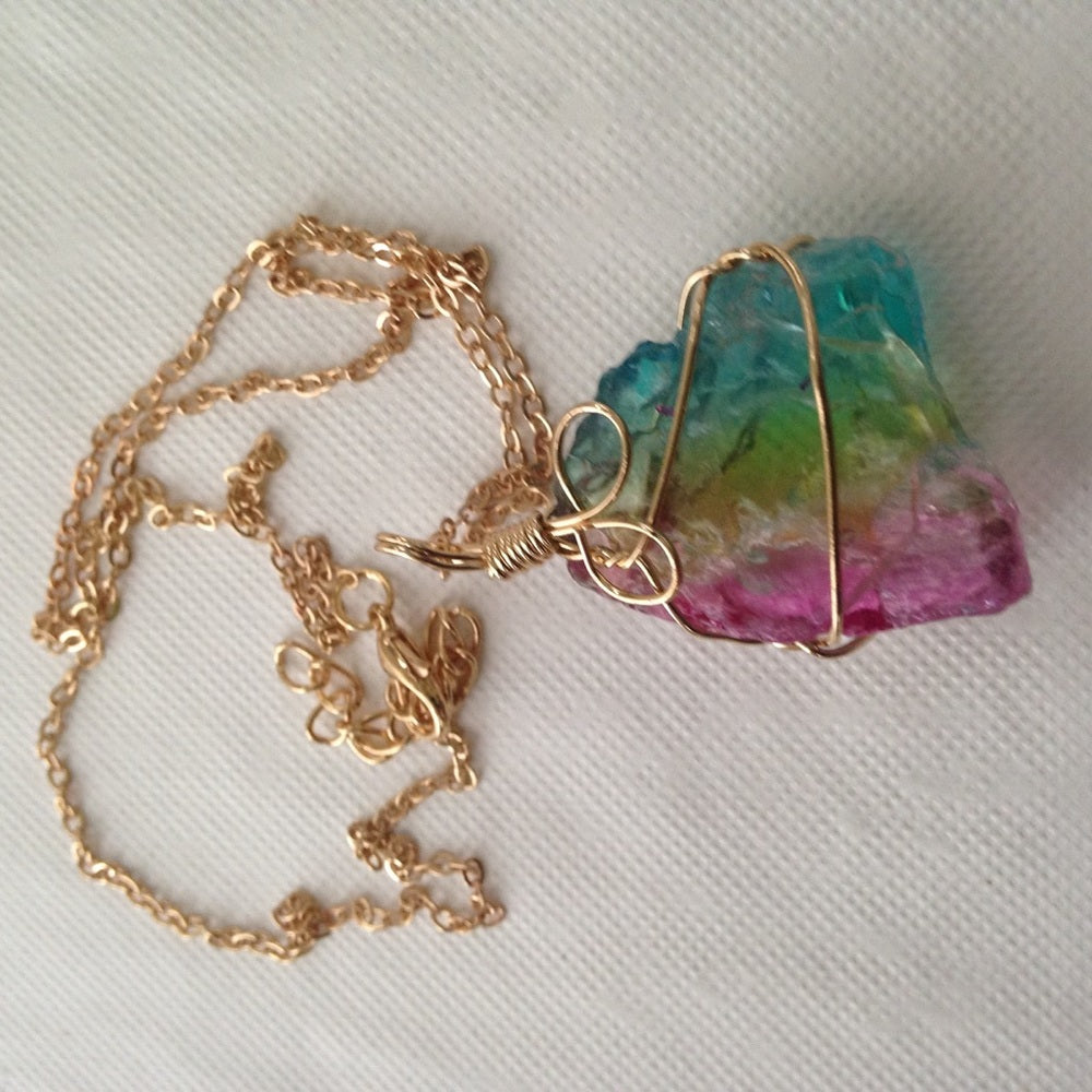 Gold Tone Faux Tourmaline Nugget 18in Necklace
