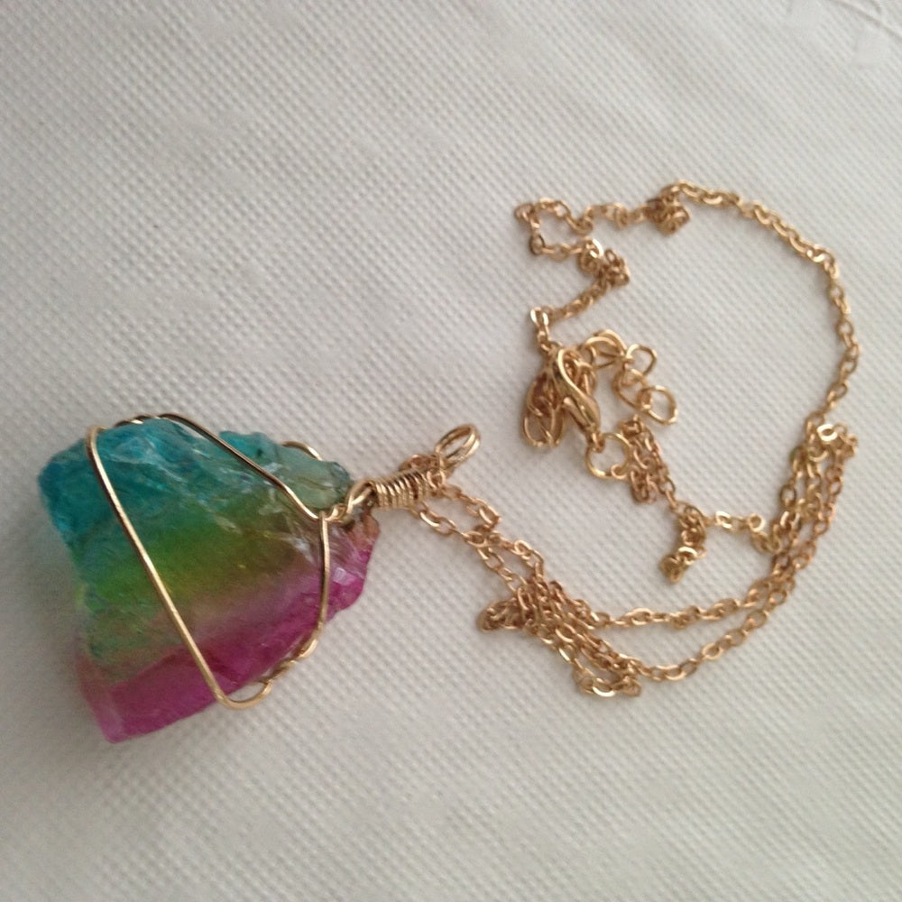 Gold Tone Faux Tourmaline Nugget 18in Necklace