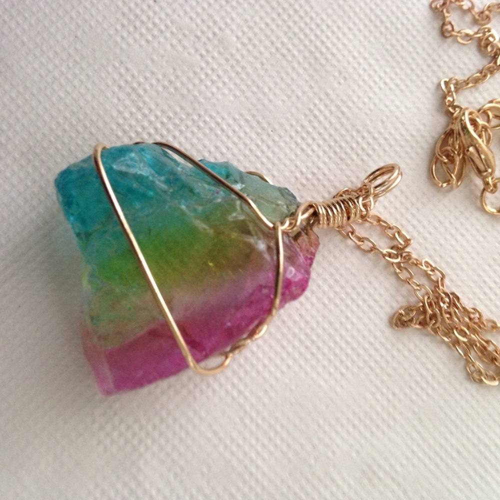 Gold Tone Faux Tourmaline Nugget 18in Necklace