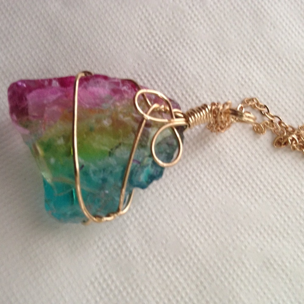 Gold Tone Faux Tourmaline Nugget 18in Necklace