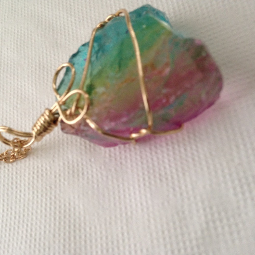 Gold Tone Faux Tourmaline Nugget 18in Necklace