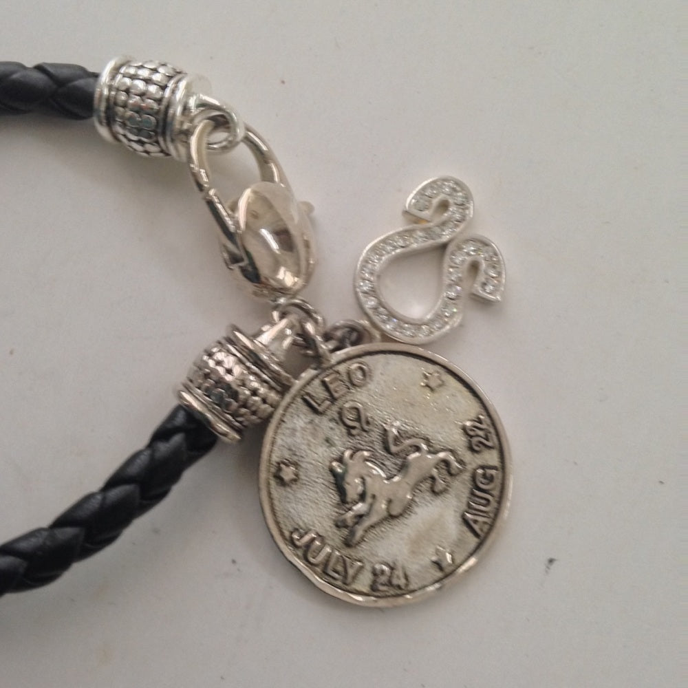 Black Braided Leather Zodiac Leo Bracelet