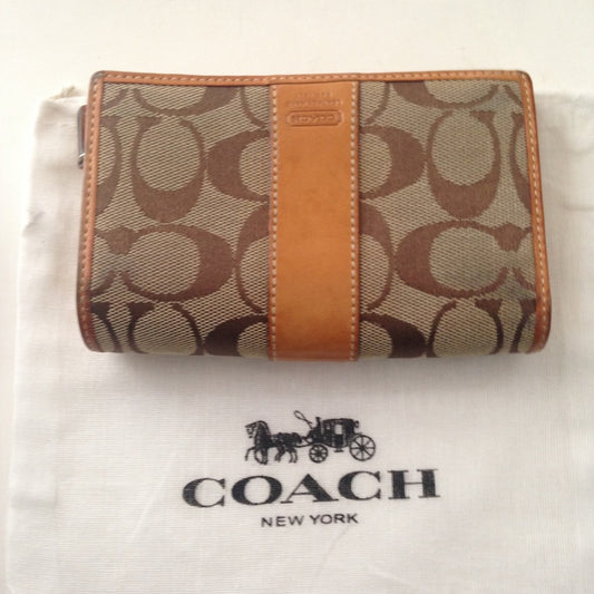 Coach Brown Mono-Leather ZipCoin Compact Wallet
