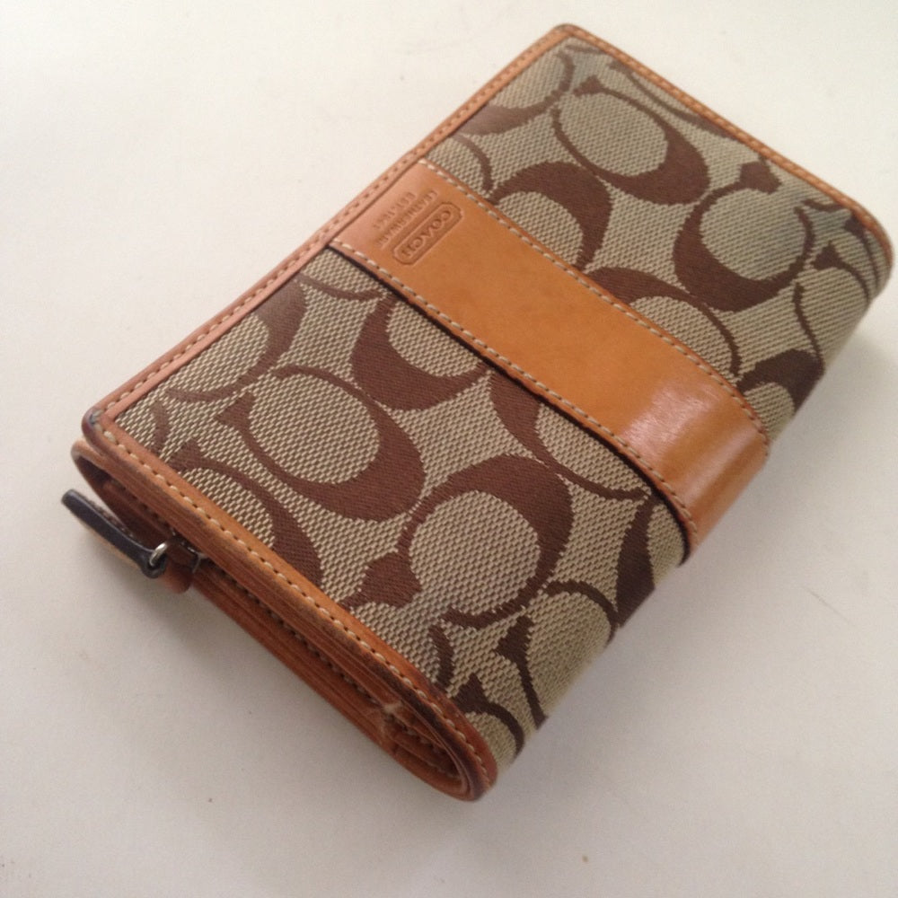 Coach Brown Mono-Leather ZipCoin Compact Wallet