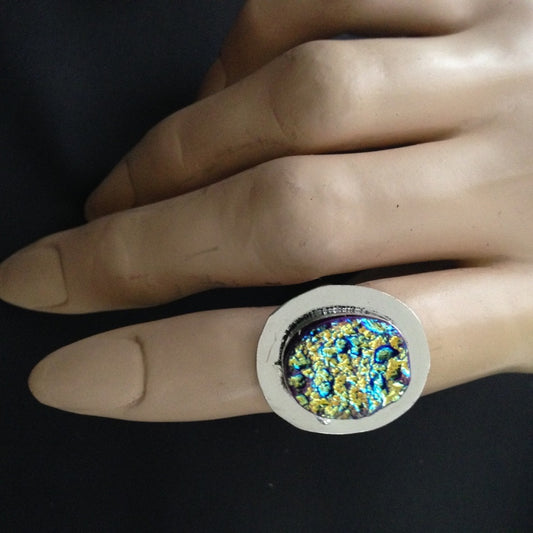 925 Silver Ring with Blue -Purple Druzy (Size 7-8)