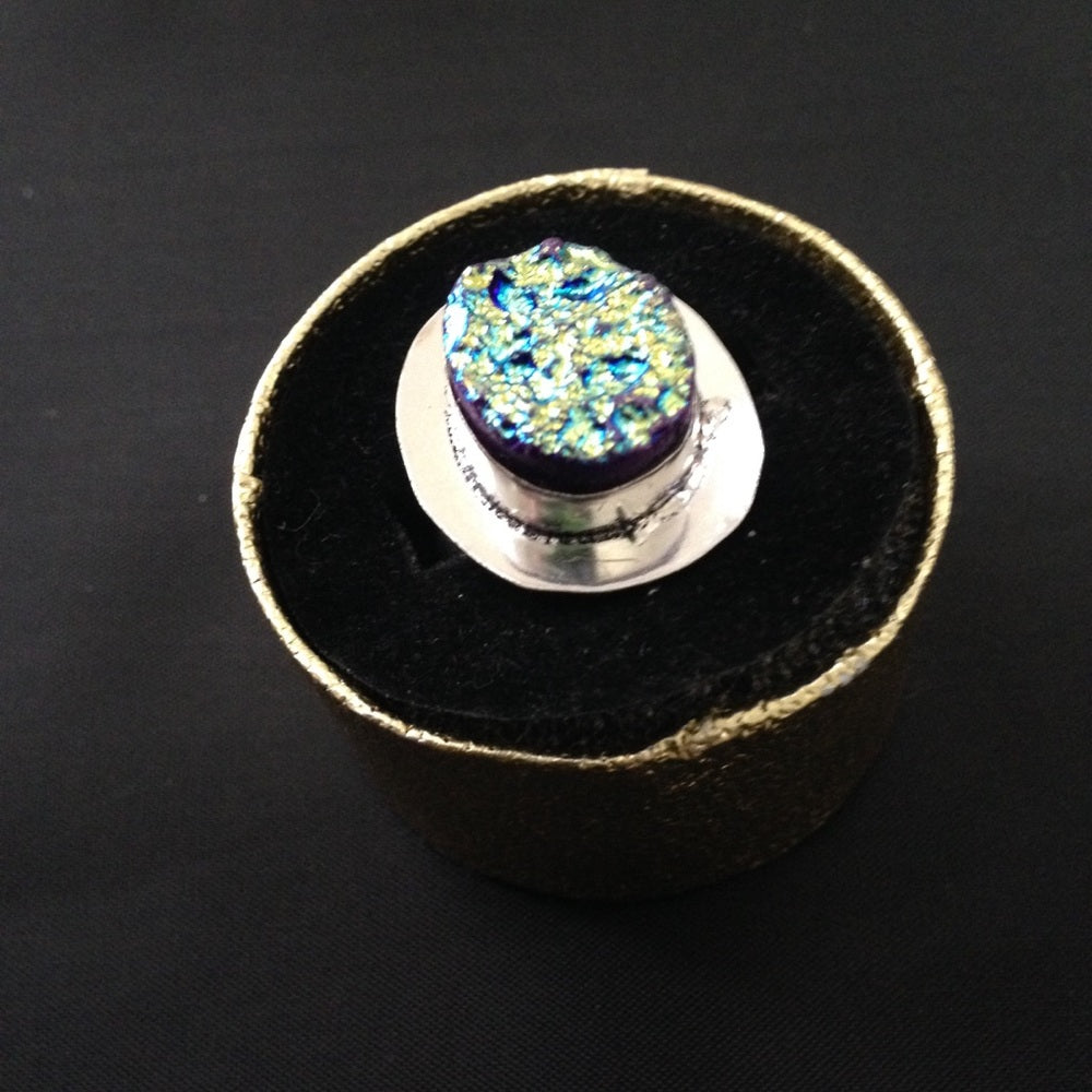 925 Silver Ring with Blue -Purple Druzy (Size 7-8)