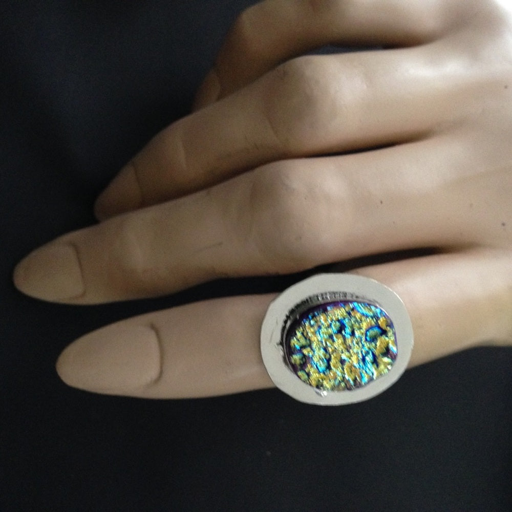 925 Silver Ring with Blue -Purple Druzy (Size 7-8)