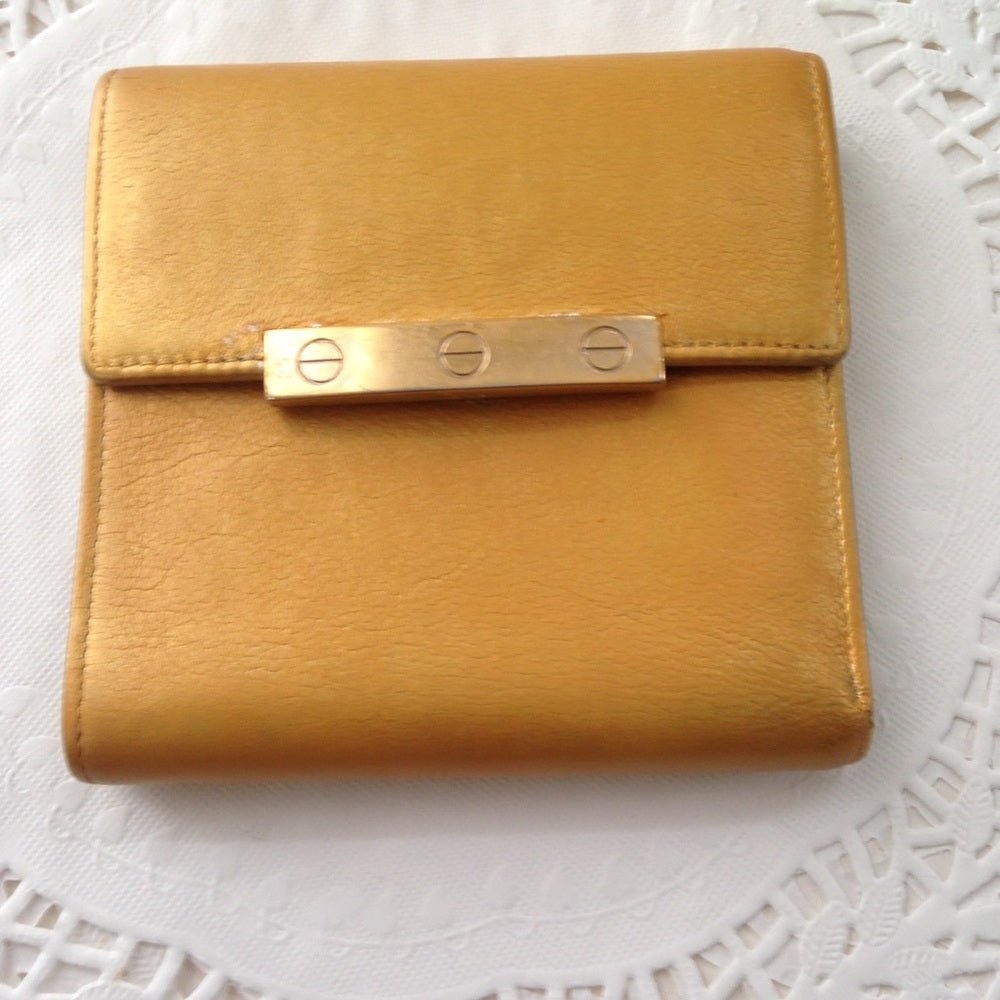 Authentic, Cartier Yellow Gold Leather Wallet