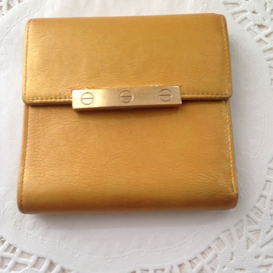 Authentic, Cartier Yellow Gold Leather Wallet
