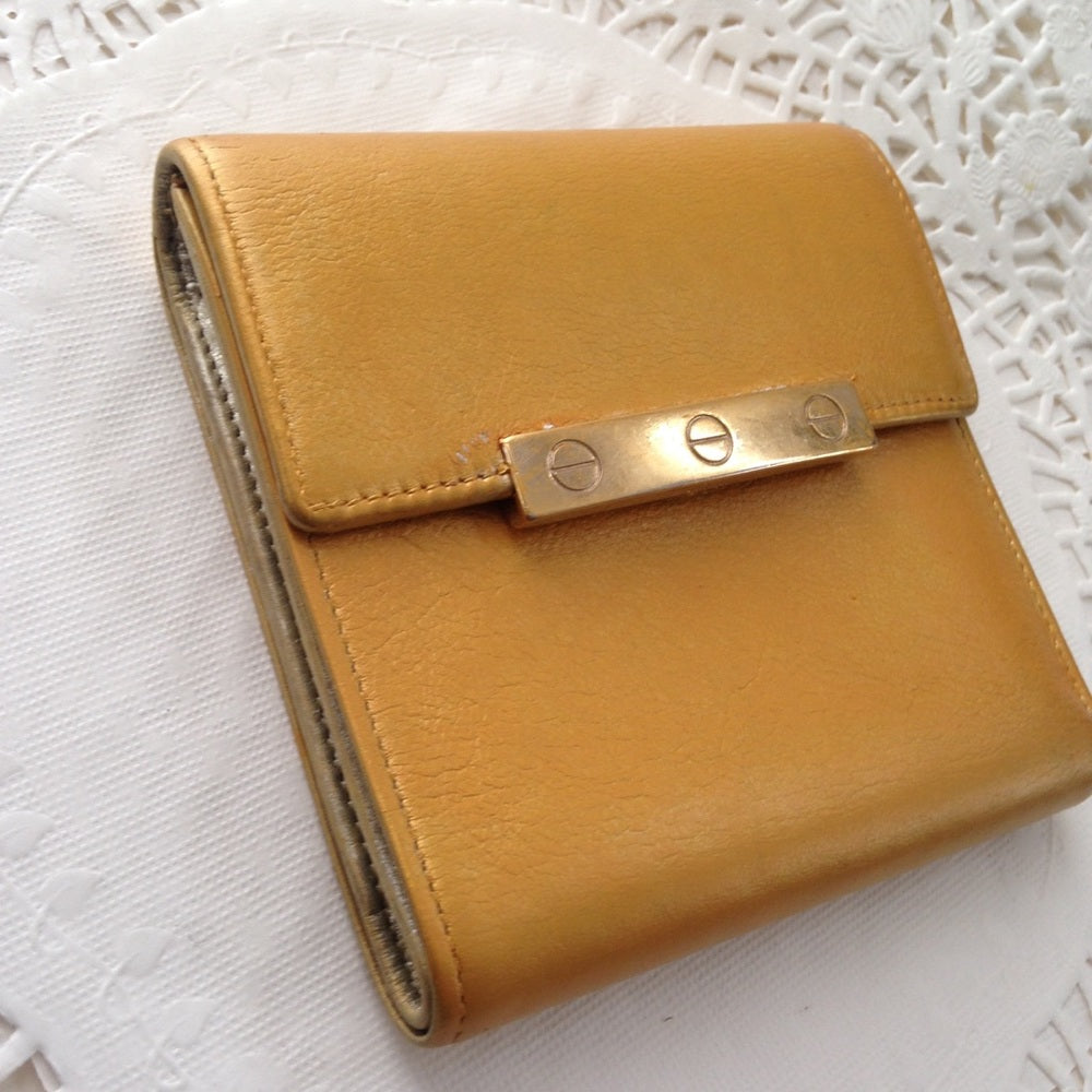 Authentic, Cartier Yellow Gold Leather Wallet