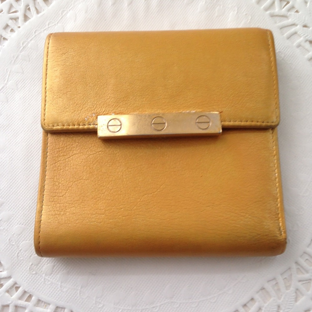 Authentic, Cartier Yellow Gold Leather Wallet