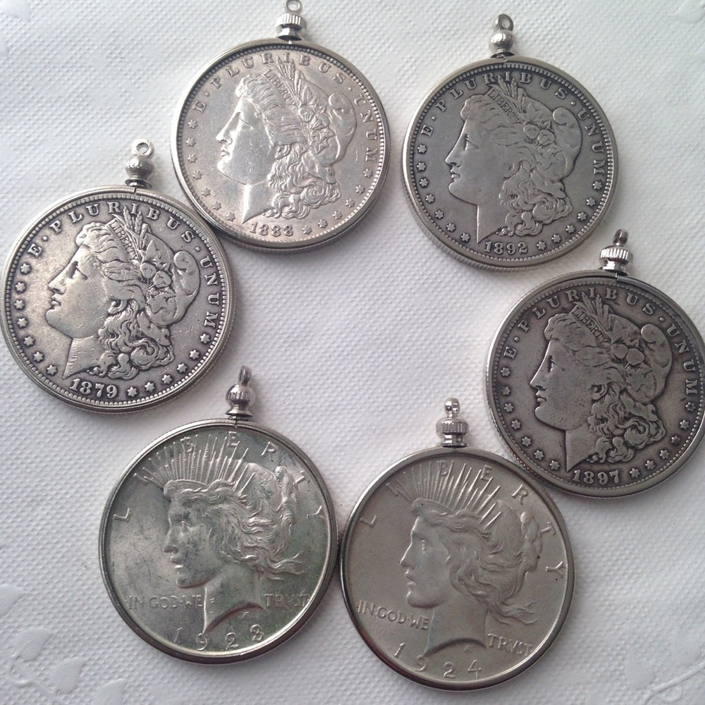 Antique 1923 Silver Dollar Coin, 18in 925 Chain