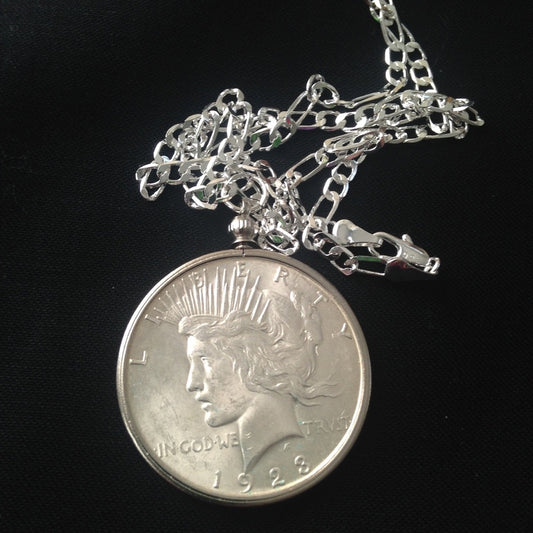 Antique 1923 Silver Dollar Coin, 18in 925 Chain
