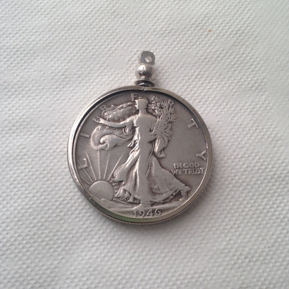 1946 Silver Half Dollar Coin, 18in 925 Chain