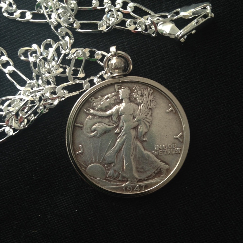 1947Silver Half Dollar Coin, 18in 925 Chain