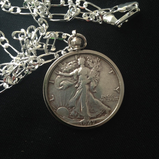 1947Silver Half Dollar Coin, 18in 925 Chain