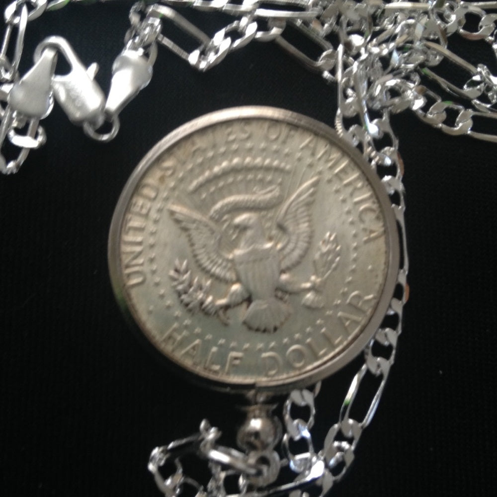 1966 40% Silver Half Dollar Coin, 18in 925 Chain
