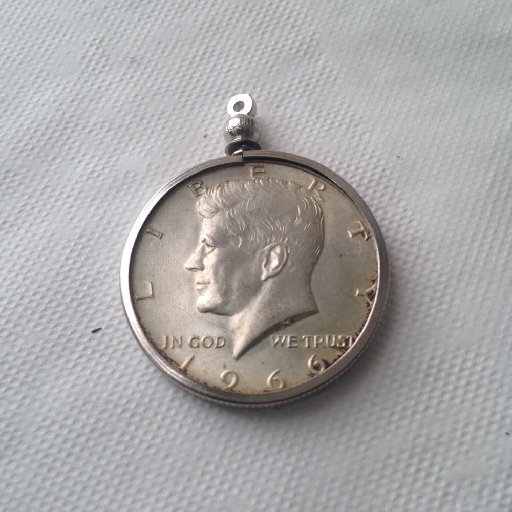 1966 40% Silver Half Dollar Coin, 18in 925 Chain