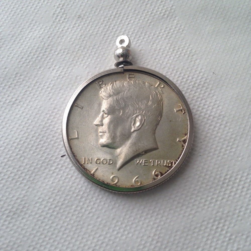 1966 40% Silver Half Dollar Coin, 18in 925 Chain