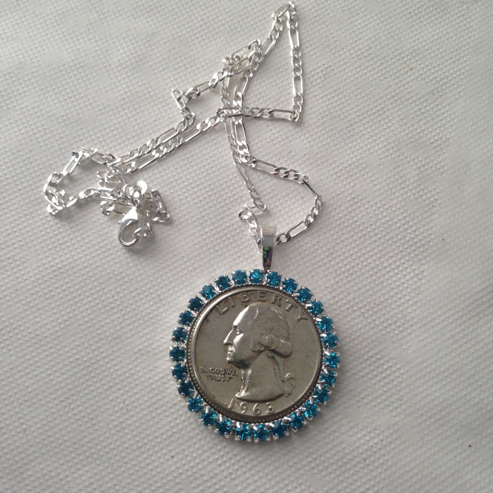 1963 Silver Quarter Dollar Coin, 16in 925 Chain
