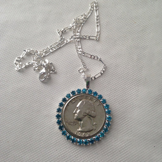 1963 Silver Quarter Dollar Coin, 16in 925 Chain