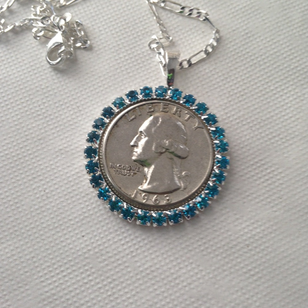 1963 Silver Quarter Dollar Coin, 16in 925 Chain