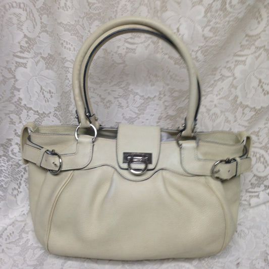 Ferragamo Beige Leather Handbag 10x10x6