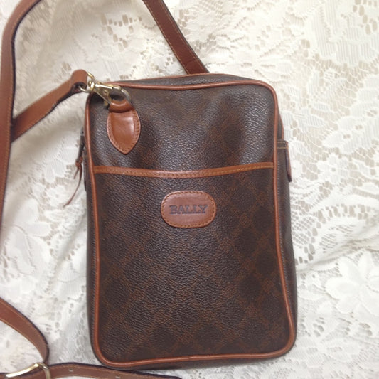 Bally Brown Coated Canvas Leather Trim-Crossbody