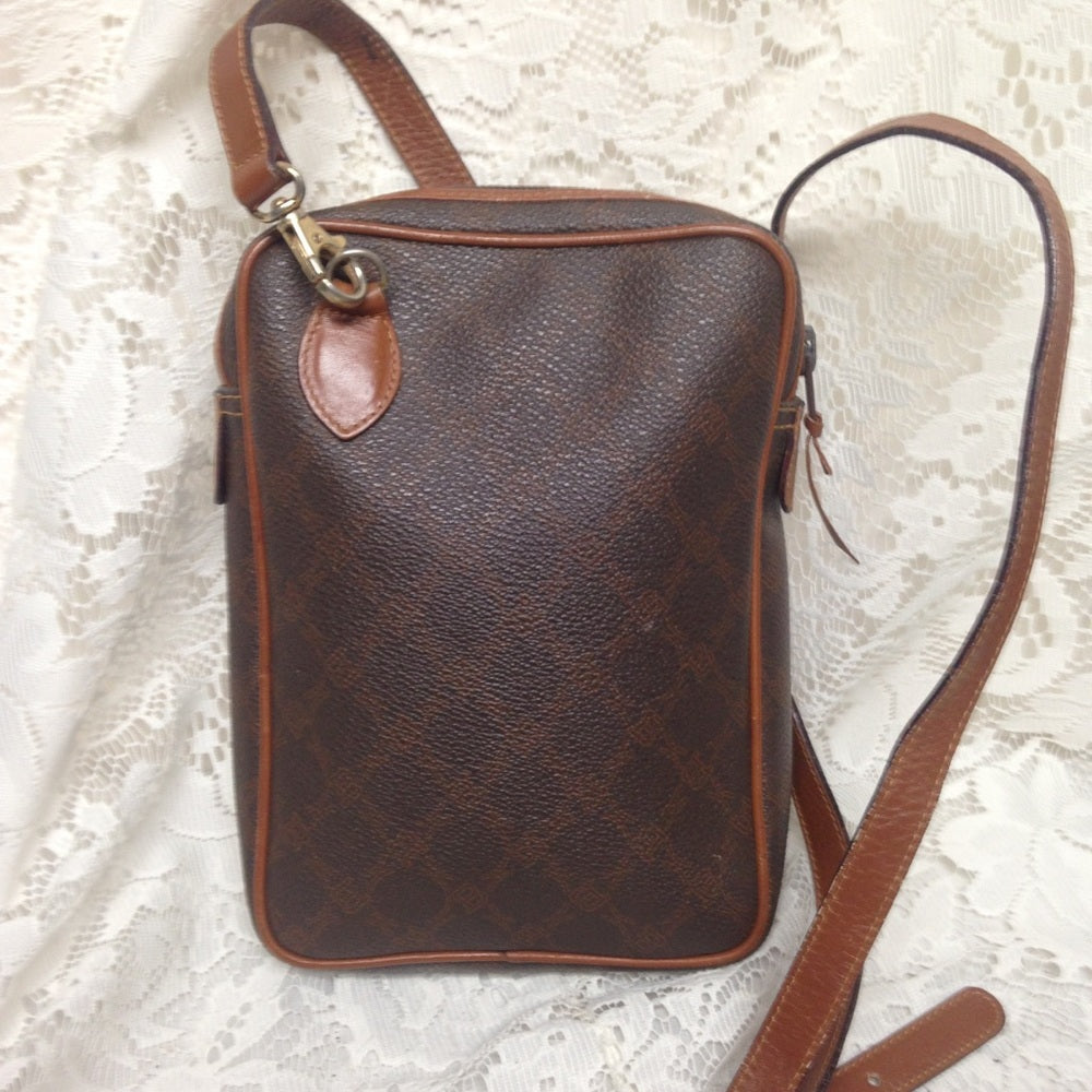 Bally Brown Coated Canvas Leather Trim-Crossbody