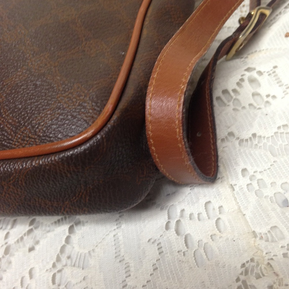 Bally Brown Coated Canvas Leather Trim-Crossbody