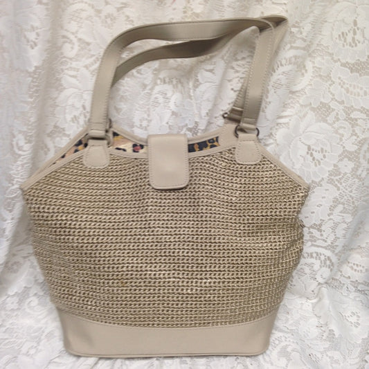 Beige Knitted wth Nylon Trim Handbag 11inx11inx4in
